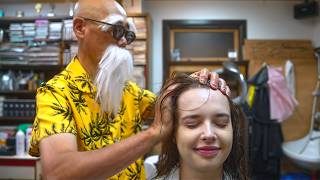 💈(ASMR) Beautiful Lady Gets Pampered at 100-Year-Old Barbershop in Japan | Yamaguchi Barber