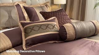 Madison Gold, Ivory and Chocolate Queen Size Luxury 8 Piece Comforter Set Includes Comfor