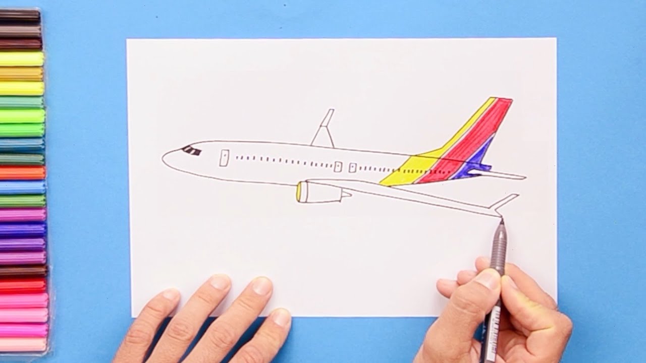 How to draw Boeing B737 passenger airplane (Southwest Airlines) - YouTube