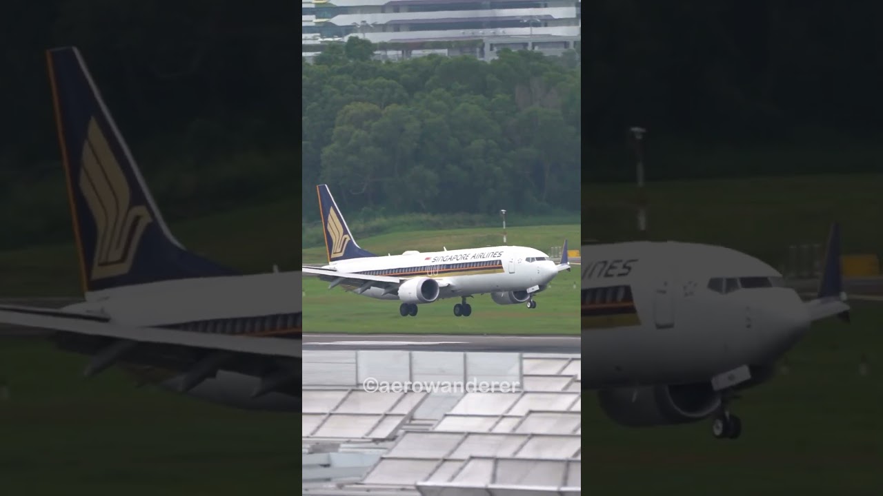 SINGAPORE AIRLINES B737MAX8 landing at Singapore Changi Airport 