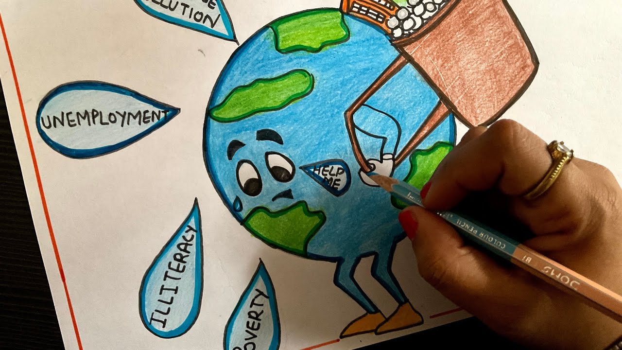 World population day poster drawing / Population day drawing / Effect ...