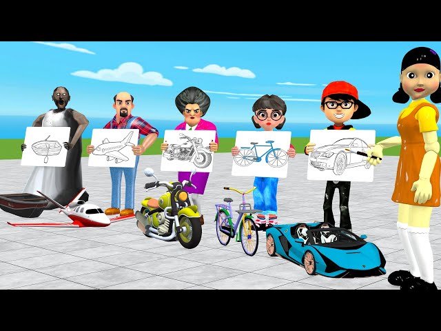 Scary Teacher 3D vs Squid Game Choose Draw Right Car Nice or Error Matches Picture 5 Times Challenge class=