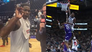 Anthony Edwards hilarious reaction to his insane poster dunk on John Collins 😂