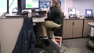 Telecommunicators at the O'Fallon PD can exercise as they work at their computer stations, where they have to monitor police and other radio traffic, watch closed-circuit video feeds from throughout the city, and take calls from the public. Sitting still for long periods of time is not healthy, and the exercise bikes provide a great alternative to walking, since they can't venture too far from their work stations.