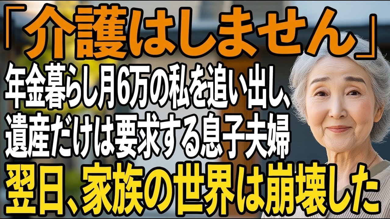 「介護はしません」年金暮らし月6万の私を一方的に追い出し、冷たく宣告する息子夫婦。私が全財産ごと姿を消した翌日→遺産だけはもらうという2人の末路が…【シニアライフ】【60代以上の方へ】