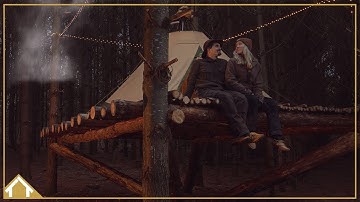 Split Log table, Campfire cooking, Fire Roasted Chicken!!!