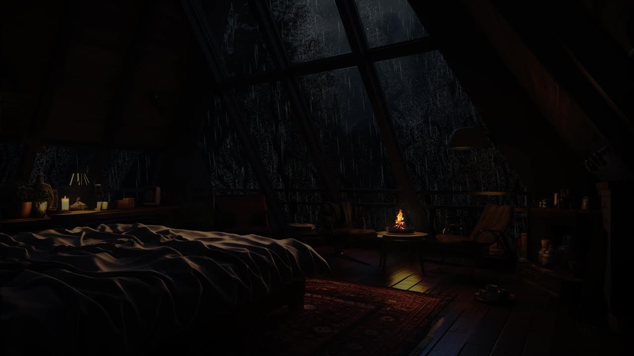 Escape into a Cozy Night 🌧️🔥 – Rain & Fireplace Sound for Deep Sleep & Relaxation | ASMR White noise