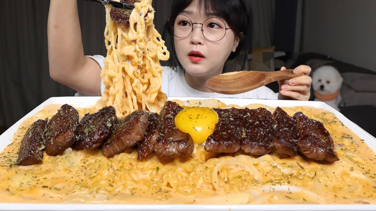 Острая лапша крем суп🍜Mukbang ASMR