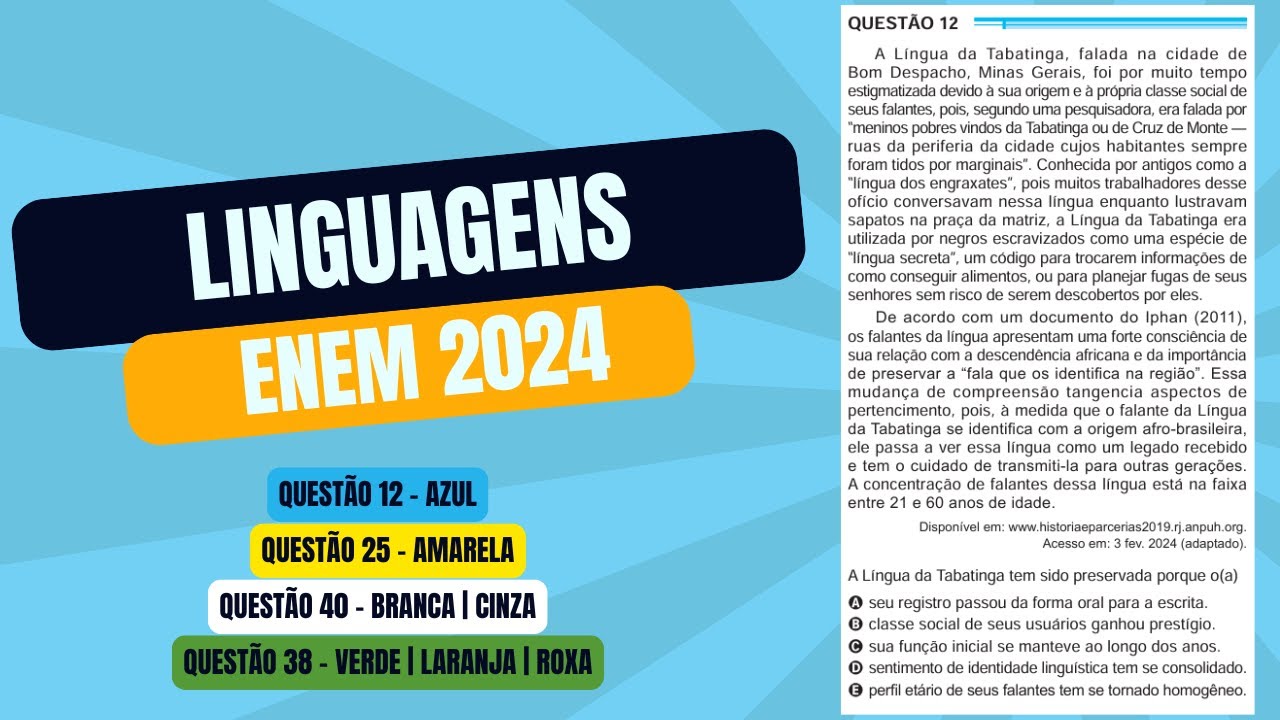 Resolução questão 12 (PROVA AZUL) | Linguagens ENEM 2024 - YouTube