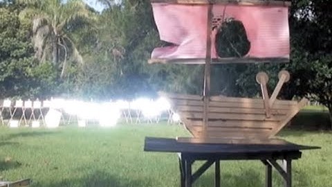 Archimedes Death Ray Solar Parabolic Mirror burns a fake Roman Ship Mythbusters