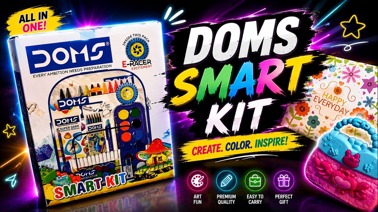 Domastics Box Unboxing Doms Smart Kit Stationary Box #colourpencils#stationery kit ...