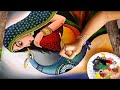 Full Video | Lady with Peacock Acrylic Painting  | Traditional Painting Step By Step/Canvas Painting