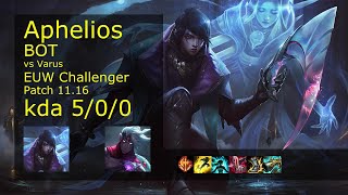 Aphelios ADC & Nautilus vs Varus & Braum - EUW Challenger 5/0/0 Patch 11.16 Gameplay