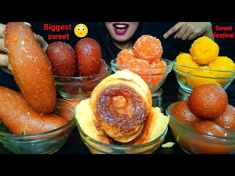 ASMR:EATING LOTS OF SWEET|BIGGEST BALISH SWEET,GOLAB JAMUN,KALO JAM, MOTICHUR&BESAN LADDU#hungrygirl