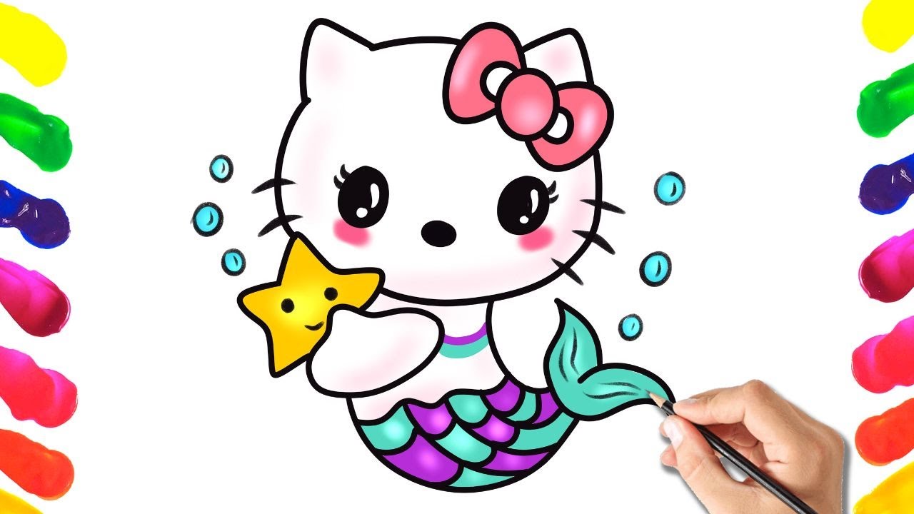 How to Draw Cute Mermaid Hello Kitty, Painting, Coloring for Kids and ...