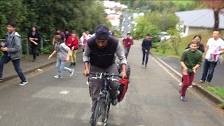 Cycling up the steepest street in the World in New Zealand