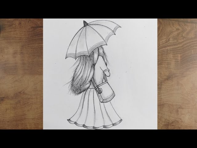 Kid girl with umbrella, drawing Stock Illustration by ©liliya #1901421