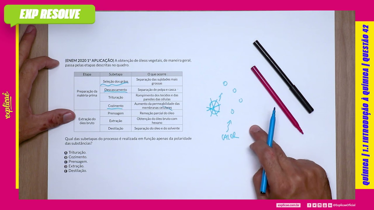 A OBTENÇÃO DE ÓLEOS VEGETAIS, DE MANEIRA GERAL, PASSA PELAS ETAPAS (...) | INTRODUÇÃO À QUÍMICA