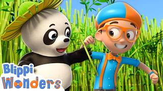 blippi meets panda learning animals kids