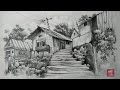 How To Draw and Shade Old Wooden Houses With Pencil