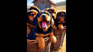 Best Cute Black And Tan Hound 6 Puppies In Basket -Cute Dogs-