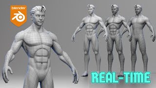 Blender sculpt Real-time: Male Base mesh stylized male (retopology)