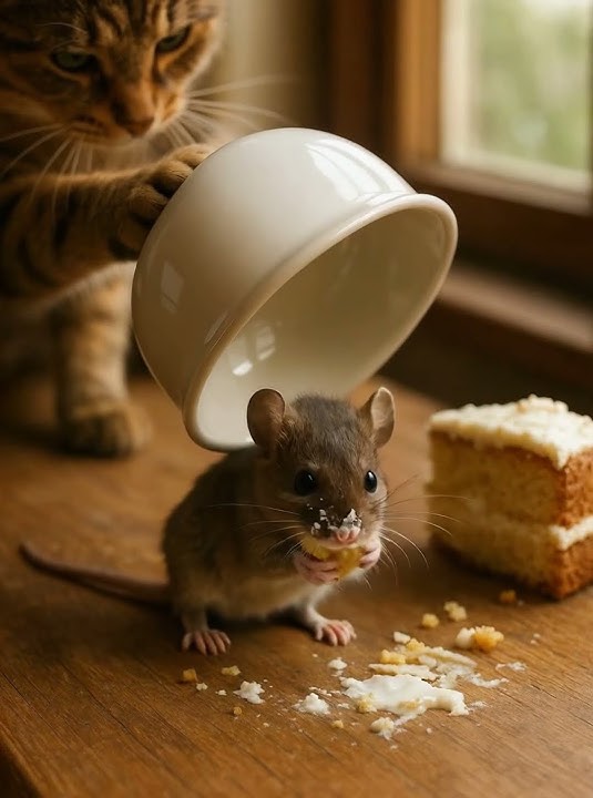 Cat Drops a Bowl on Cake-Thief Mouse! | ケーキ泥棒のネズミにお椀が直撃！ | 케이크 도둑 생쥐, 고양이에게 덮쳤다!