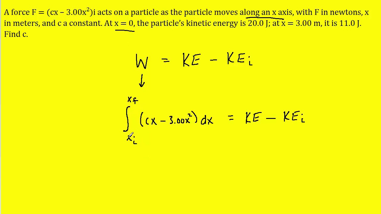 A Force F Cx 3 00x 2 I Acts On A Particle As The Particle Moves Along An X Axis Youtube