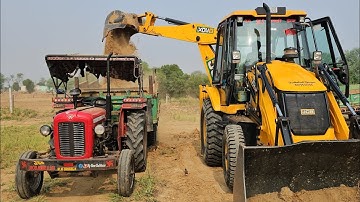 Jcb 3DX Eco Excellence Backhoe Loading Mud In Eicher and Massey Tractor | Tractor Trolley Video