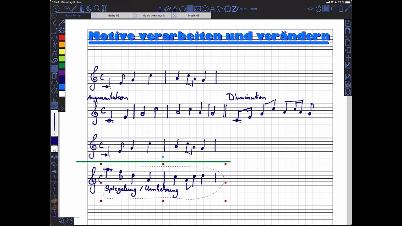 Motive verarbeiten (Augmentation, Diminution, Spiegelung, Krebs)