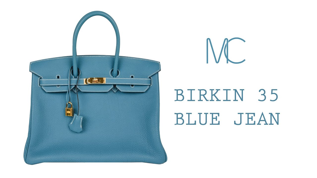 Hermes Birkin 35 Bag Iconic Rare Blue Jean Togo Gold Hardware