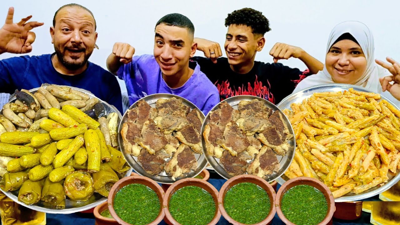 تحدي أكل محشي مصري مشكل ومحشي كرنب ولحمه ملوخيه😋ممنوع دخول اصحاب القلوب الضعيفة😅