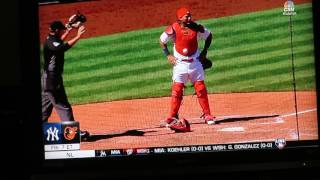 Ball &#39;sticks&#39; to Molina&#39;s chest protector.