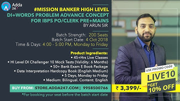 Mission Banker High Level DI+Words Problem Advance Concept  | Call 9958500766
