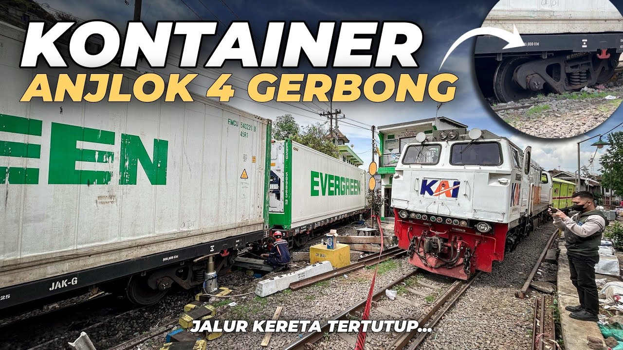 KERETA KONTAINER ANJLOK 4 GERBONG !! LALU LINTAS JALUR KERETA API DI KOTA SURABAYA UTARA TERTUTUP 🫨