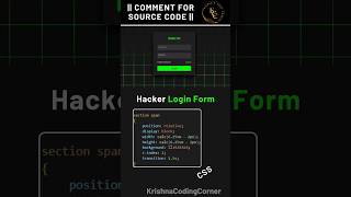 Hacker Login Form || HTML CSS  || 👨‍💻 #shorts #htmlcss #hacker