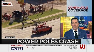 Semi-Truck Pulls Down 7 Utility Poles, 1 Landing On A Car In SW Oklahoma City