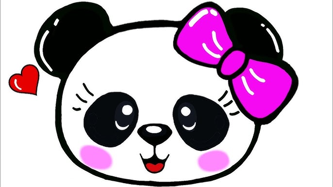 Desenho de urso panda fofo segurando balão de coração para animal