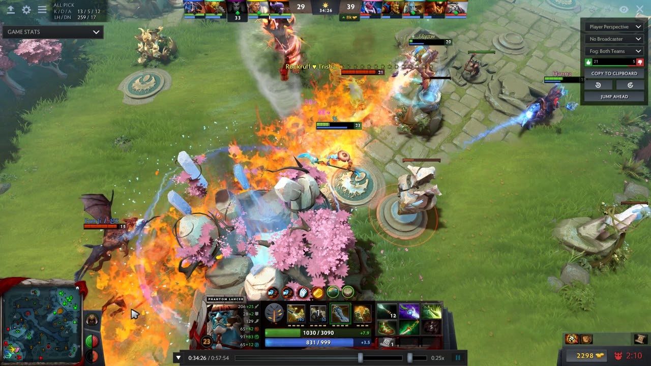 Phantom Lancer uses Phantom Rush on a friendly tower from across map