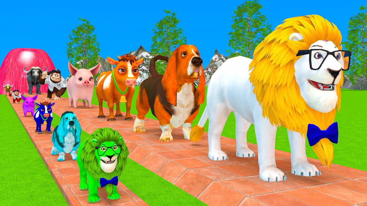 Long Slide Game With Elephant Gorilla Buffalo Hippopotamus Tiger 3d Animal Game Funny 3d Animals