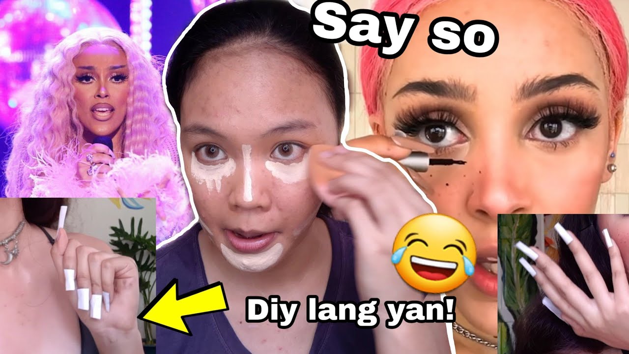 Copying Doja Cat's makeupLook! w Diy Easy f@ke Nails! 