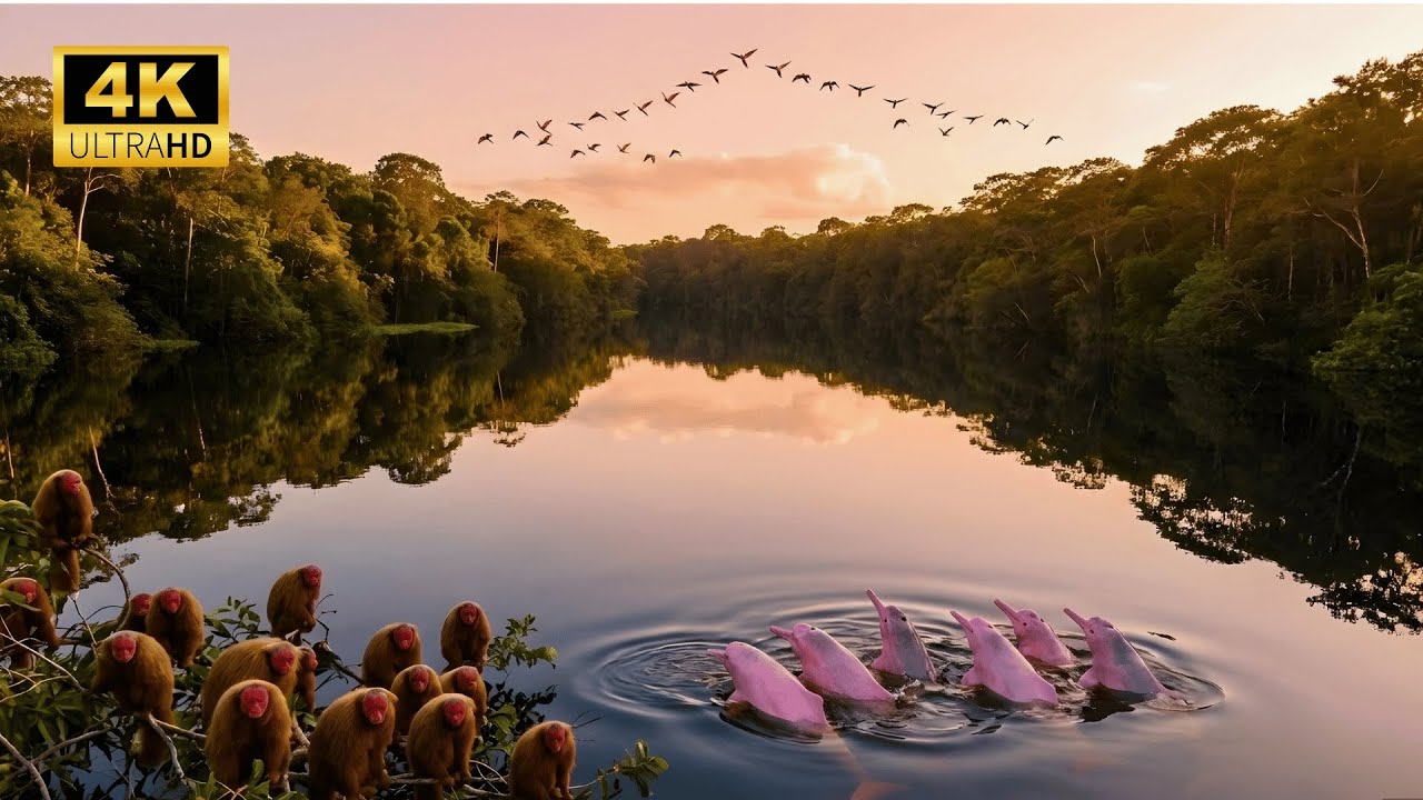Relaxing in the Amazon 🌿  Black Water Mirror, Uakari Monkeys & Pink River Dolphins ASMR