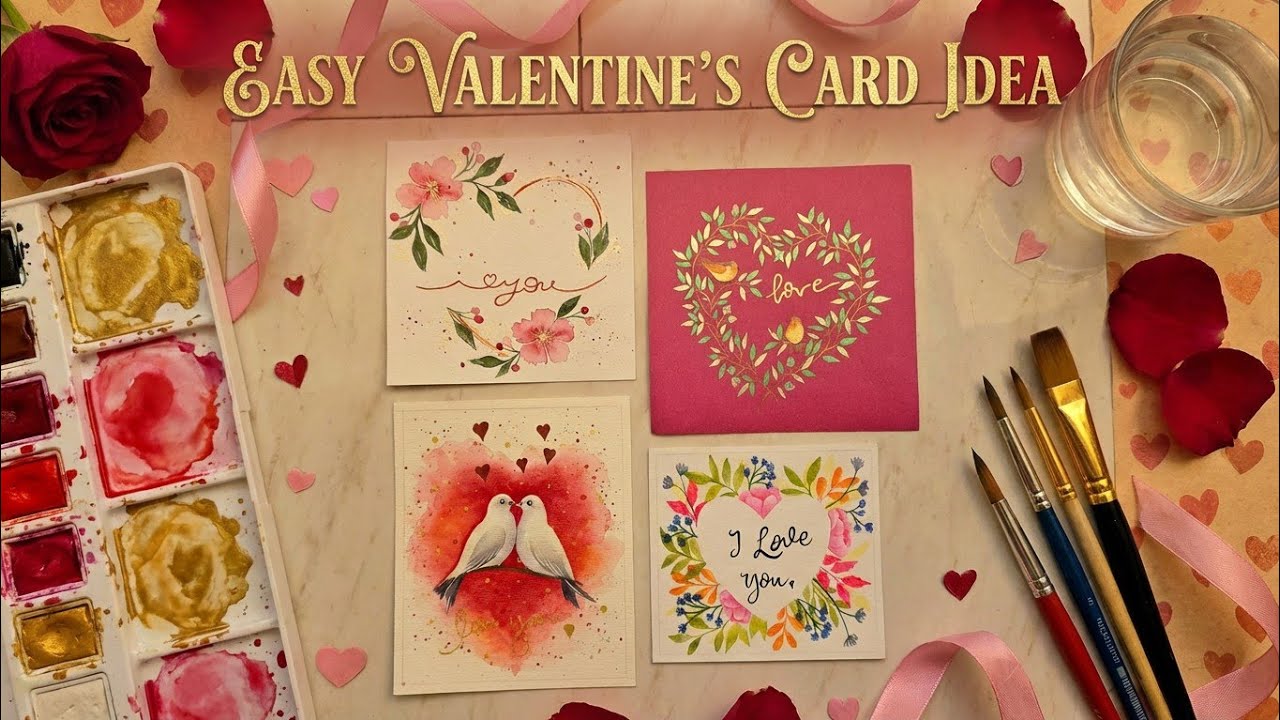 Valentine's Day greeting card idea/easy watercolor painting tutorial🎨
