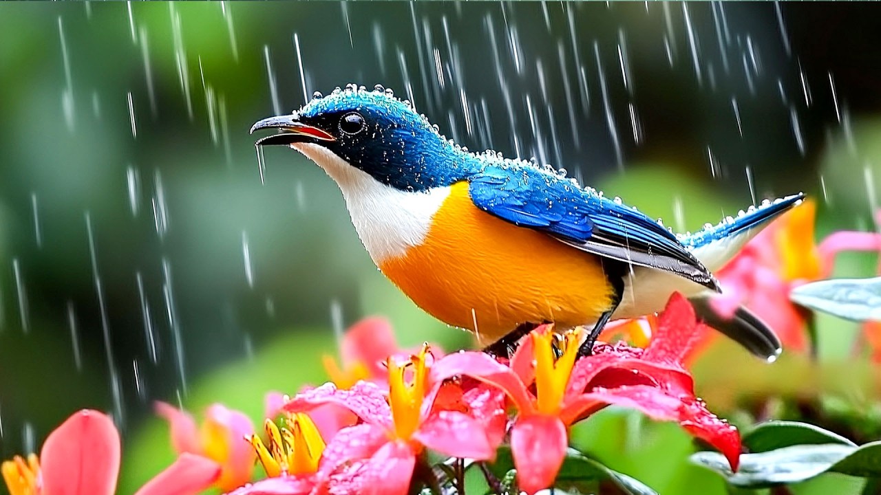 Мощный дождь и умиротворяющее пение птиц 🌧️ Нежное видео, успокаивающее ум и восстанавливающее эм...