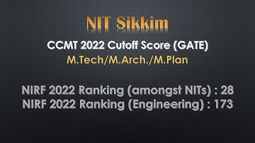 CCMT 2022 Cutoff | Part 28 | NIT Sikkim | NITs Previous Year Cutoff Score - GATE-  MTech/MArch/MPlan