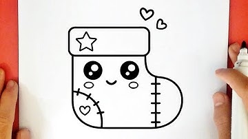 How to Draw a Cute Christmas Stocking | Easy Kawaii Drawing