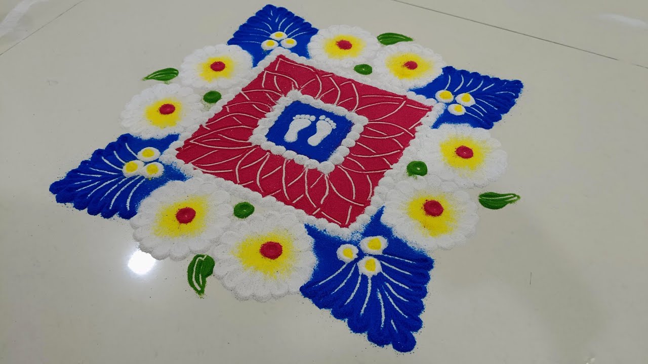 आकर्षक फुलांची चौकोनी रांगोळी 🌟| सण-उत्सवासाठी खास| Simple & Beautiful Rangoli for Your Doorstep🌀✨🌟