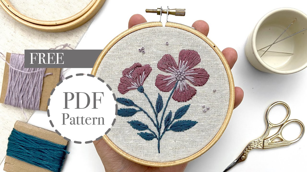 Easy Elegant Flowers - Hand Embroidery Pattern - Free Printable Design ...