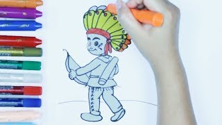 How to draw and coloring an American Indian step by step