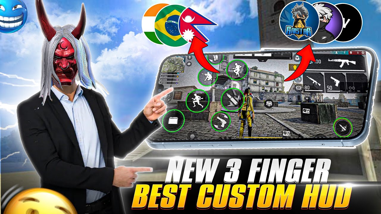 World's Best 3 Finger Custom Hud 🤯 3 FINGER FREESTYLE CUSTOM HUD IN FREE FIRE | Oldest 3 Finger Hud